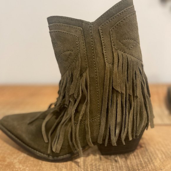 Free People Shoes - Free People Lawless Fringe Western Boots  Moss Suede SZ EU 39/US 9